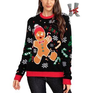 Women’s Ugly Christmas Sweater Wool Blend Holiday Funny Novelty Crew Neck